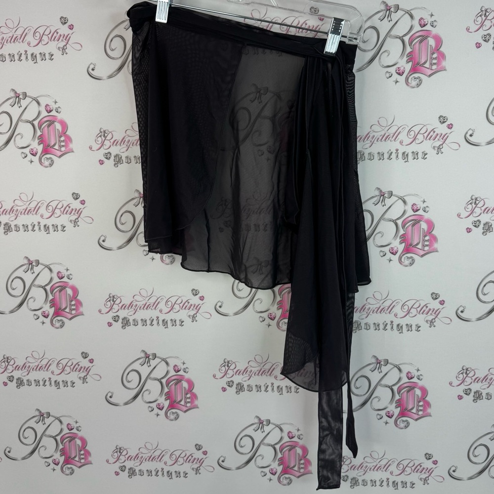 Ballet beautiful wrap skirt mesh tie up dance Chic Black Asymmetrical Skirt